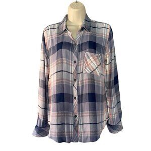 Rails Woman's Sz S Hunter Plaid Flannel Button Down Shirt Coast Apricot Cream